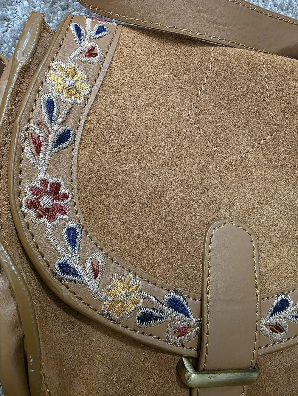 American Eagle Suede Genuine Leather Floral Embroidered Saddle Crossbody Boho